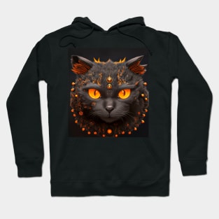 Spooky Eyed Robotic Black Cat Head Hoodie